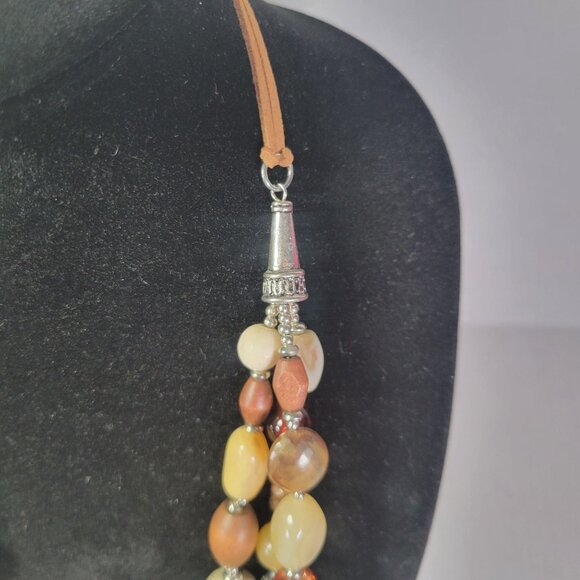 Multi-Color Beaded Necklace With Silver Accents & Adjustable Leather Cord - Picture 4 of 5